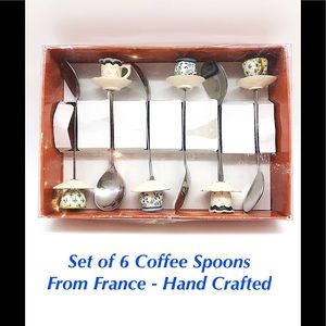 Set of Six Petite Coffee Spoons from France Hand Created, Three Patterns To Set